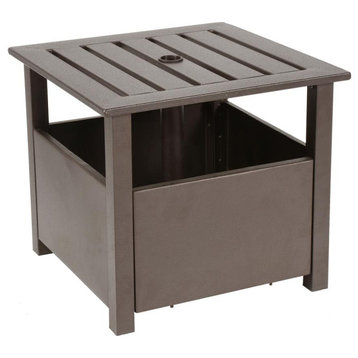 Sunmaster Series Aluminum Side Table With Umbrella Stand Fillable Base, Bronze