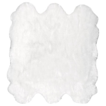 Faux Sheepskin Shag Area Rug, White, 5'3"x6'