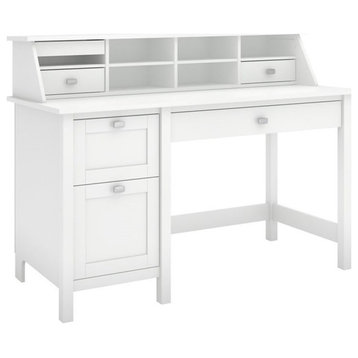 Atlin Designs Modern Wood Computer Desk with 2 Drawer Pedestal in White