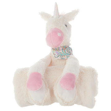 Mina Victory Plush Unicorn With Blanket Ivory Throw Pillow
