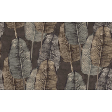 Rubber Tree Printed Textured Wallpaper, Charcoal, Double Roll
