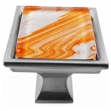 Hand Brushed Orange Tilted Strokes Crystal Glass Brushed Nickel Classic Knob