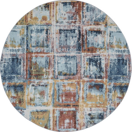 Rowan Contemporary Abstract Area Rug, Navy, 5' Round
