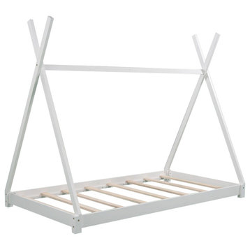 Gewnee Twin Size House Platform Bed with Triangle tructure in White