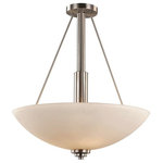 Trans Globe Lighting - Mod Pod 20" Pendant - The Mod Pod Collection supplies ample lighting for your daily needs, while adding a layer of Modern style to your home's decor.  It is perfect for adding a warm glow to a variety of interior applications.  The Mod Pod Collection is Modern style indoor lighting, with a transitional urban influence.  The Mod Pod 20" Pendant has a White Frost glass bowl shade, a round canopy with rods that reach downward to the shade and includes a chain for hanging.