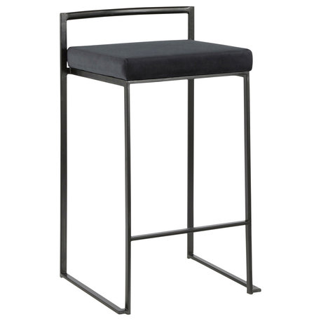 Lumisource Fuji Stackable Counter Stool, Black With Black Velvet, Set of 2