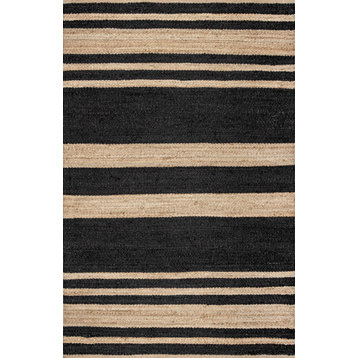 nuLOOM Hand Woven Jute Cotton Sierra Awning Striped Area Rug, Charcoal, 5'x8'