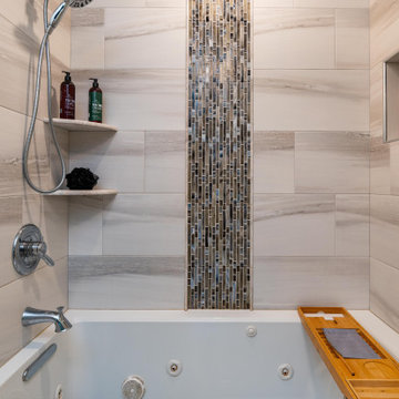 Primary Bath with Explosion Blue Quartzite Countertops