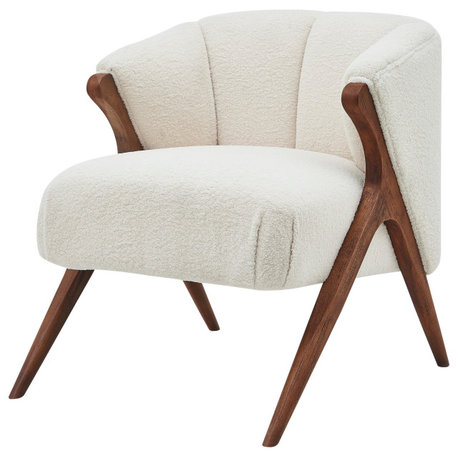 Florence Fabric Accent Chair Brown Legs, Shearling Beige