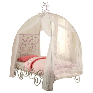 Full Bed with Canopy, White and Light Purple