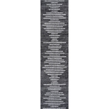 Zolak Berber Stripe Indoor/Outdoor Rug, Black/Ivory, 2'2"x10'