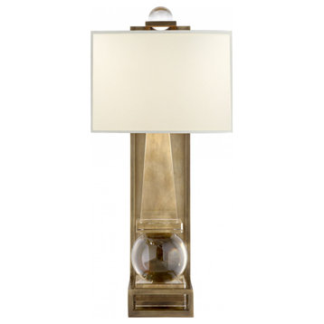 Paladin Obelisk Wall Sconce, 1-Light Crystal, Brass, Natural Percale Shade, 25"H