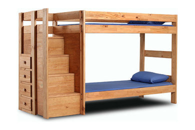 Solid Wood Twin/Twin Bunk Bed With Stairs 394_(PC)