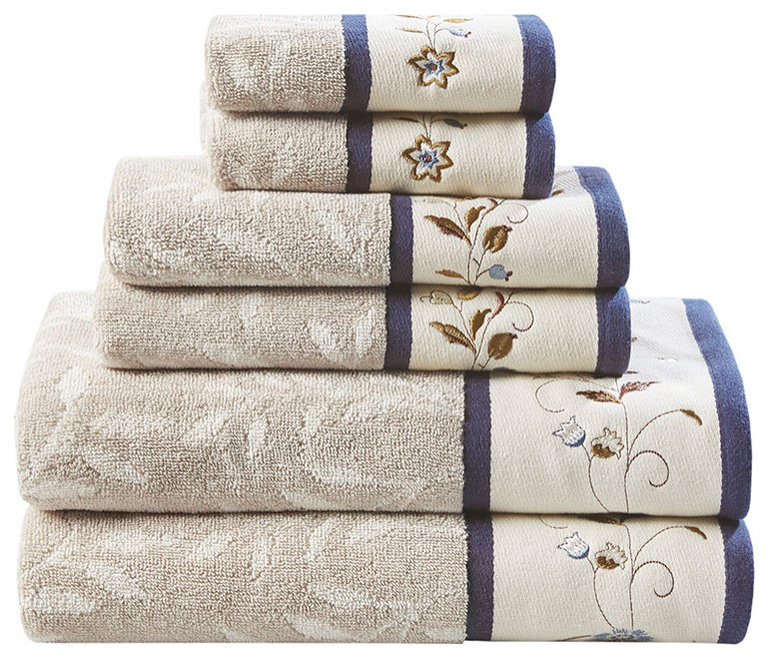 Embroidered Cotton Jacquard 6 Piece Towel Set