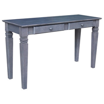 Traditional Desk, Rubberwood Construction With Carved Legs, Grey Antique Washed