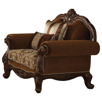 ACME Jardena Chair With 2 Pillows, Fabric/Cherry Oak