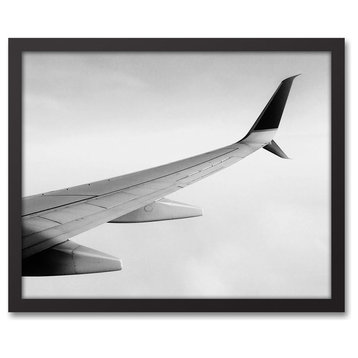 Black and White Plane Wing 16"x20" Black Framed Print on Canvas