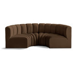 Meridian Furniture - Arc Velvet Upholstered 4-Pc. Inward Curved Modular Sectional, Brown - Give your living room or den the perfect blend of style and versatility with this Arc velvet fabric curved modular Sectional. Part of the Arc modular furniture collection, this Sectional comes upholstered in rich brown velvet fabric and features deep channel tufting that adds a touch of luxury while enhancing comfort and support. A seamless combination of form and function, this chair can be used with other Arc pieces to create a myriad of configurations in your well-curated room.