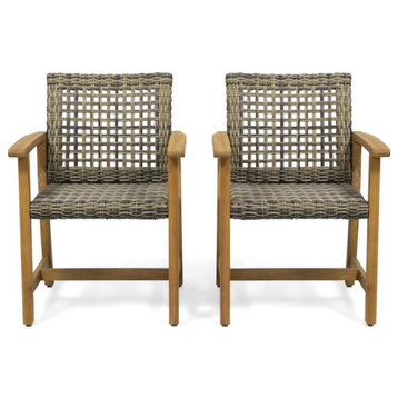 Noble House Hampton Outdoor Acacia Wood Dining Chair in Natural (Set of 2)