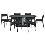 Armen Living - Pasadena Erie 7-Piece Oval Dining Set, Black Oak Finish Black Paper Cord Chair - Transform your indoor dining space with the Pasadena Erie 7 Piece Oval Dining Set from Armen Living. This contemporary dining set features: 1 oval Pasadena table with a solid wood base and concrete bottom for added stability, and 6 Erie chairs constructed with solid wood frames and woven paper cord. The Danish and mid-century modern influences shine through in the sleek design that combines functionality with artistic flair. As versatile furniture pieces, these dining chairs transcend their traditional role, doubling as smart accent chairs or chic additions to your vanity. The ergonomic design ensures comfort during meals, providing both flexible support and style, while the open back and paper cord create a chair with unparalleled breathability. With a generous tabletop length of 79 inches, this dining room table provides ample space for family dinners or entertaining guests. Crafted with meticulous attention to detail, the oval shape of the table adds a touch of modern elegance to any space. This cohesion serves to enhance the clean, simple aesthetic of this set, which is sure to create a focal point in any room. Perfect for intimate dinners or casual family meals, this seven-piece set is designed for those who appreciate a blend of form and function. Elevate your dining experience with the Pasadena Erie dining table set.  This dining set is available in multiple color variations including: a black oak or walnut tabletop with black chairs, or a natural oak finish with natural oak or black chairs to suit your unique style.