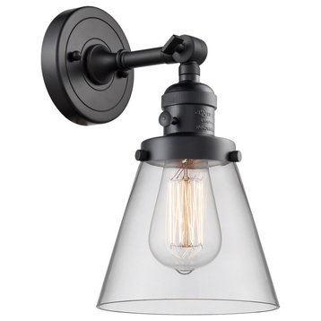Franklin Restoration Small Cone 1 Light Wall Sconce, Matte Black, Clear Glass