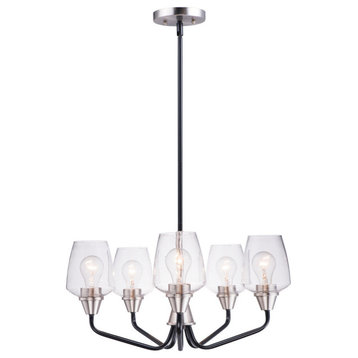 Goblet 5-Light Chandelier, Black / Satin Nickel with Clear Glass/Shade