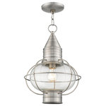 Livex Lighting - Newburyport 1-Light Chain Lantern, Brushed Nickel - The Newburyport outdoor chain hung lantern boasts classic nautical and railway styling with a beautiful hand blown clear glass globe and a brushed nickel finish over the solid brass construction.