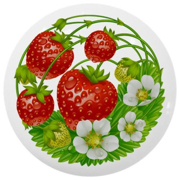 Round Strawberries Design Pattern Ceramic Cabinet Drawer Knob