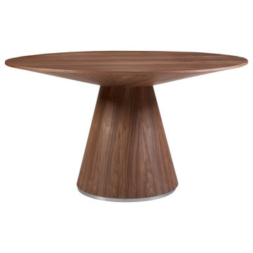 54" Contemporary Semi Gloss Brown Round Dining Table for 6 People