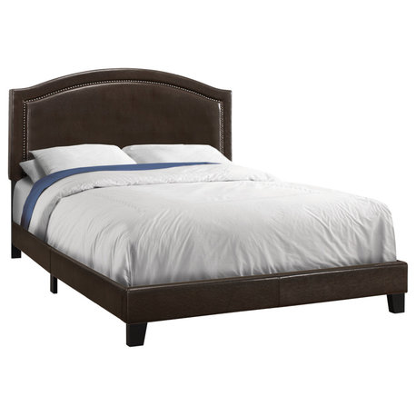 64.5" x 85.75" x 51.5" Brown Foam Solid Wood Leather Look Queen Size Bed