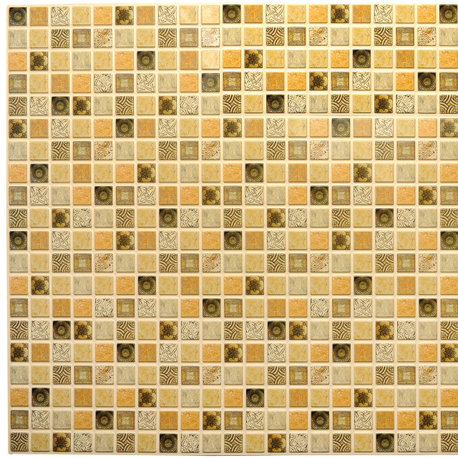 Distressed Squares Mosaic 3D Wall Panels, Set of 5, Covers 25.6 Sq Ft