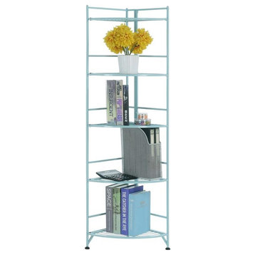 Convenience Concepts Xtra Storage Five-Tier Folding Corner Shelf in Green Metal