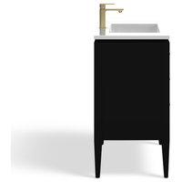 Grace Bathroom Vanity, Black With Brass Trim, 36", Single Sink, Freestanding