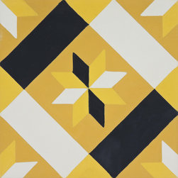 Moroccan Mosaic and Tile House - Kotoubia Handmade Cement Tile, Gold/Black/White, Sample - Wall And Floor Tile