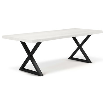 Brooks Dining Table, White Wash, Black, 40"x116", X Base