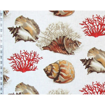 Tropical Red Coral Fabric Conch Seashell