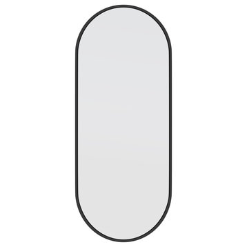 16" W X 40" H Pill Shape Stainless Steel Framed Mirror, Black