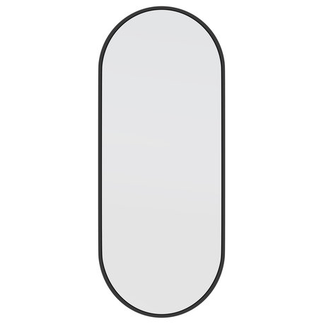 16" W X 40" H Pill Shape Stainless Steel Framed Mirror, Black