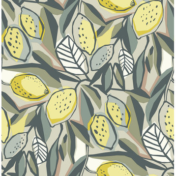 4014-26418 Meyer Chartreuse Green Citrus Botanical Unpasted Non Woven Wallpaper