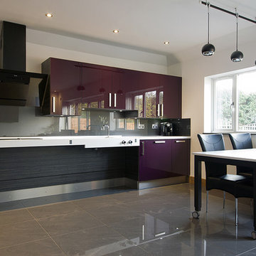 Gloss Acrylic Plum Accessible Kitchen - SIde View