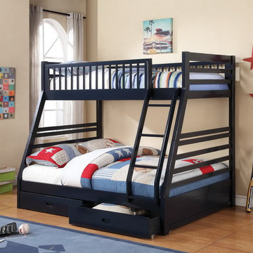 Navy Blue Twin over Full Bunk Bed with Storage Drawers