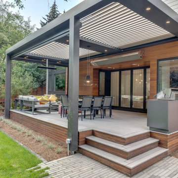 StruXure Adjustable Pergola Over Seating Area with Phantom Motorized Screens