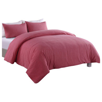 Messy Bed Washed Cotton Duvet Cover and Sham Set, Red, King