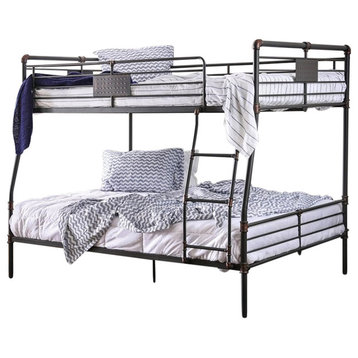 Bowery Hill Modern Steel Metal Full Over Queen Bunk Bed in Antique Black