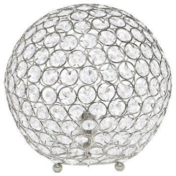 Lalia Home Elipse 10in Metal Crystal Sphere Glamourous Orb Table Lamp Chrome