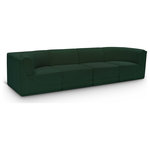 Meridian Furniture - Ollie Black Boucle Fabric Straight Modular Sofa, Green, 4-Piece: 2 Armless Chair, 2 Corner Chair - Meet the epitome of style and functionality with this Ollie boucle fabric living room sofa, part of the Ollie modular collection. A contemporary marvel, this sofa features chic and inviting rich green boucle fabric upholstery, giving it a sumptuous texture that oozes elegance and luxury. Curved corners add to the visual look of the sofa while maximizing seating comfort while lounging, reading, or entertaining. Pair it with other items in the Ollie collection easily, thanks to an attachment latch underneath.