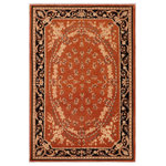 Bareens Designer Rugs - Bohemien Ziegler Yanira Rust Black Hand-Knotted Wool Rug - 6'3'' x 8'10'' - Enhance the ambiance of your home with this magnificent Persian-influenced Turkish hand-knotted rug made by skilled artisans capable of creating the most exceptional vegetable dyes and hand-spun wool. This exquisite handmade rug is a one-of-a-kind Peshawar Kafkaz, otherwise identified as Chobi, Chobi Peshawar, Oushak, or Ziegler rug. These handmade rugs are crafted in Pakistan utilizing superior-quality wool imported from Australia, New Zealand, and Korea in two types of weaves: the Persian weave and the Mori weave. This rug is meticulously crafted by hand using the finest natural vegetable dyes extracted from local plants. The artisans use a blend of hand-spun local and fine merino wool, resulting in a rug with a compelling texture, higher lanolin content, and longer staple. The artisans occasionally incorporate natural or artificial silk into the pile to enhance specific motifs. The finished product is an awe-inspiring execution of flawless design and an understated palette that exudes elegance.
