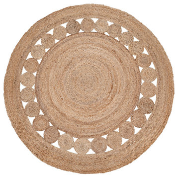 Hand-Woven Jute Rug, Natural Colors, 6'7" Round