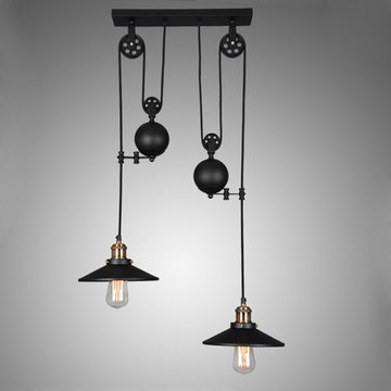 $169.99,Tray Adjustable Height Pulldown 2-Light Island Pendant Retro Industrial