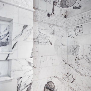 Marble Walk In Shower with Bench Seat St. Louis, MO